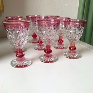 Set of 9 Vintage Pink Ruby Rimmed Sherry or Cordial Indiana Glass